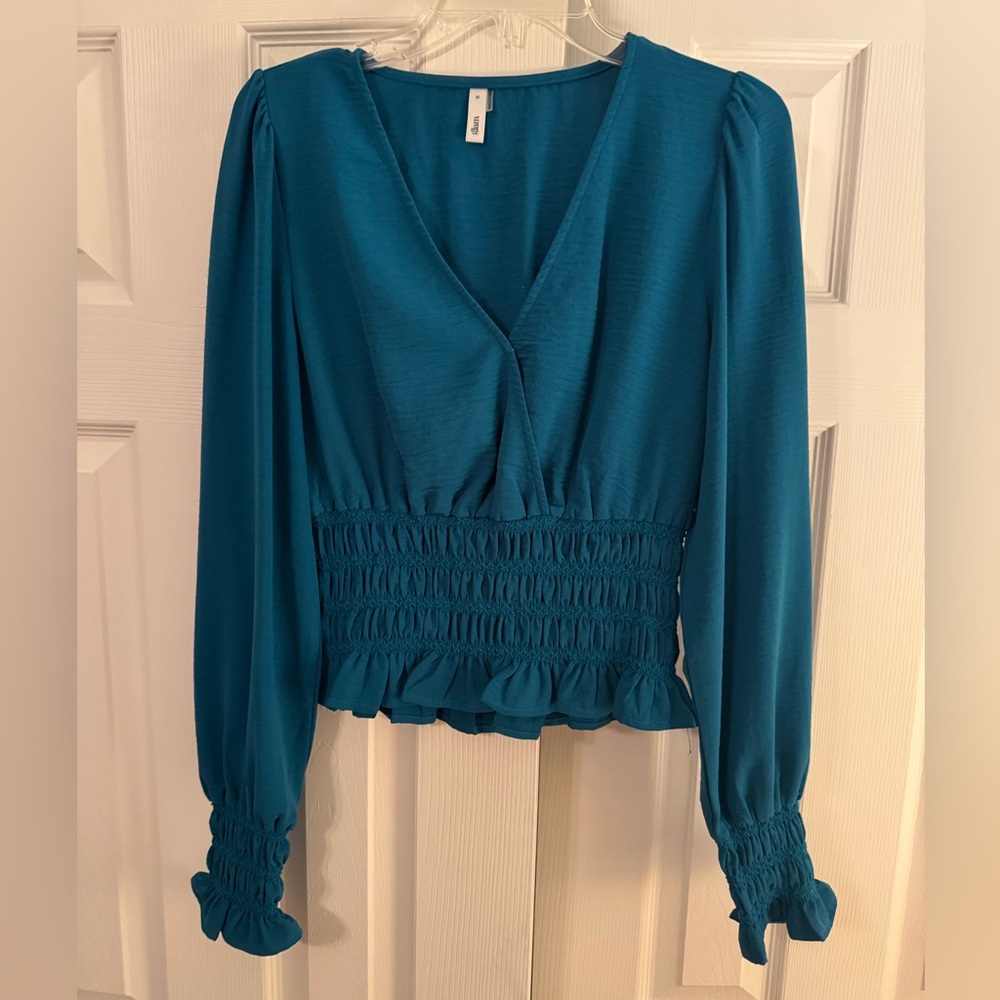 Teal Long Sleeve Smocked Top